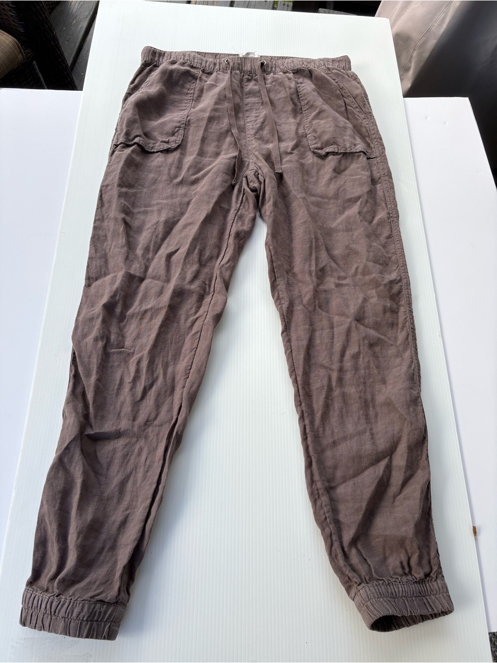 C&C California Brown Drawstring Jogger Pants 100% Linen